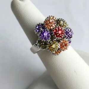 Bouquet of flowers spinning ring 14k white gold cocktail ring NWT